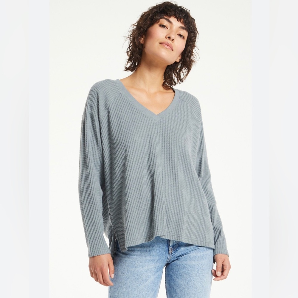Z Supply Stone Blue Green Ansel Brushed Thermal Top - Small